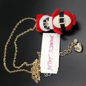 Betsey Johnson NWT Holiday "Santa Penquin" Pendant on Goldtone Chain